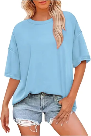 Plus Size Tops for Women Dressy Short Sleeve Split Oversized T-Shirts Casual Oversized Round Neck Tunic Shirt S-2XL