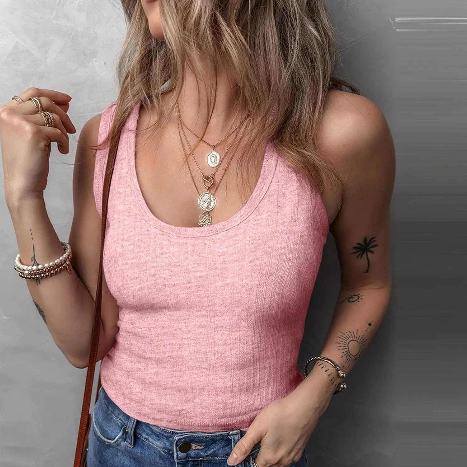 Plus Size Vests for Womens Summer Dressy Sleeveless Round Neck Solid Color Tunic Tops Casual Slim Comfy Tank Top