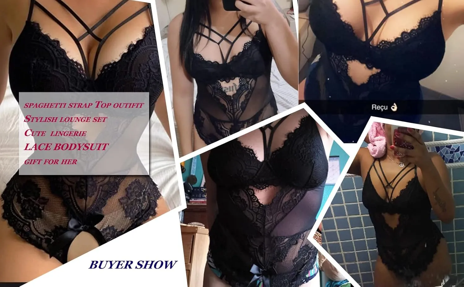 Pyroluna Women’s Lingerie One Piece Floral Lace Teddy Bodysuit Strappy Lingerie for Boudoir with Bow Cute Nightie