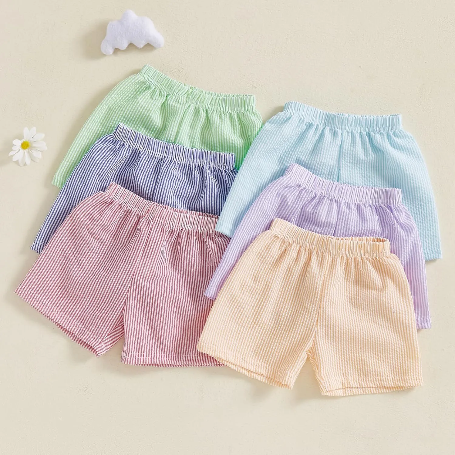 Qiylii Toddler Baby Girls Boys Summer Shorts Bubble Cotton Stripe Beach Short Pants Elastic Waist Casual Shorts