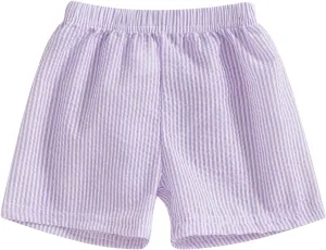 Qiylii Toddler Baby Girls Boys Summer Shorts Bubble Cotton Stripe Beach Short Pants Elastic Waist Casual Shorts
