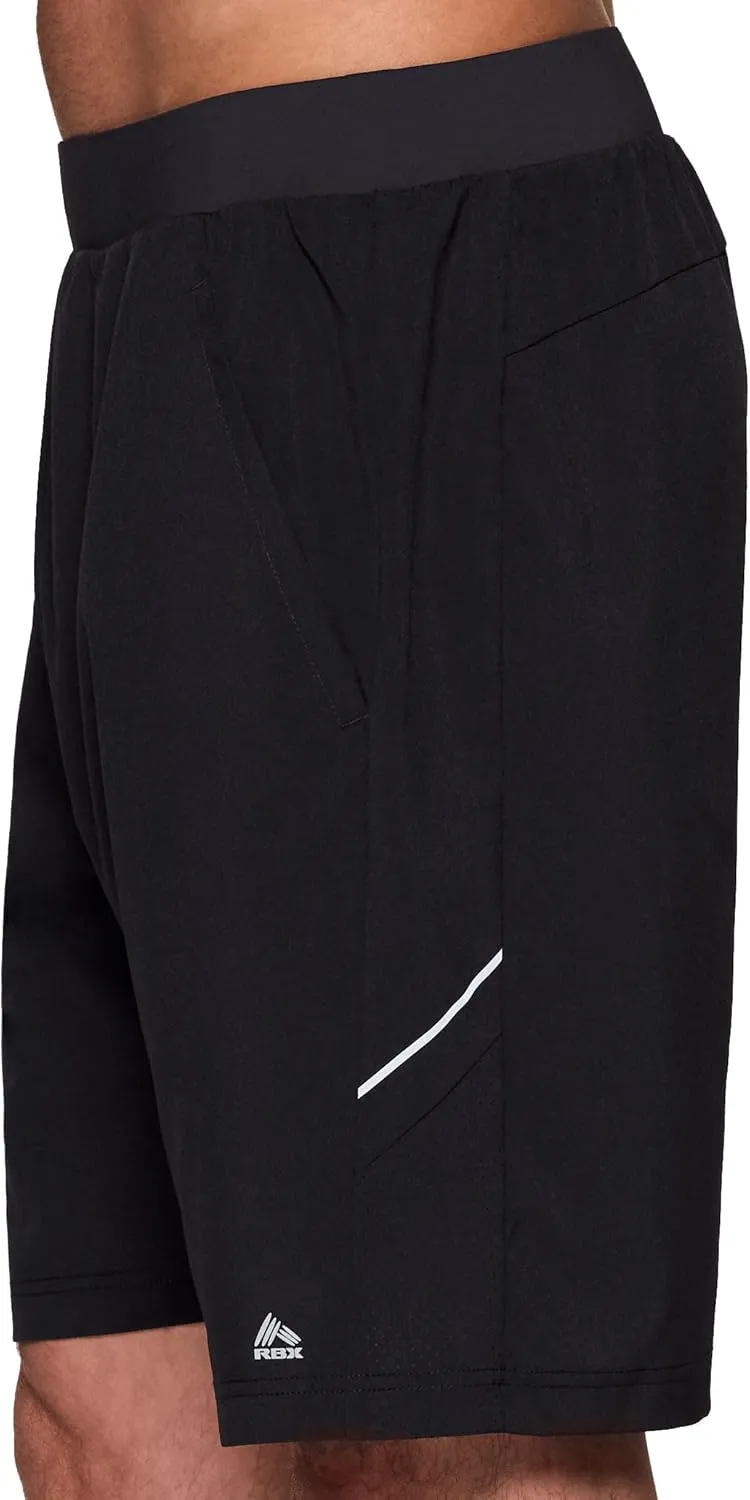 RBX Activewear Workout Shorts for Men, Quick Drying Woven Running Basketball Shorts with Flat Waistband, 9" Inseam