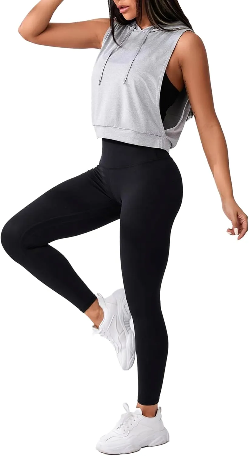 Remidoo Women's Sleeveless Hoodies Open Side Workout Activewear Crop Tank Top