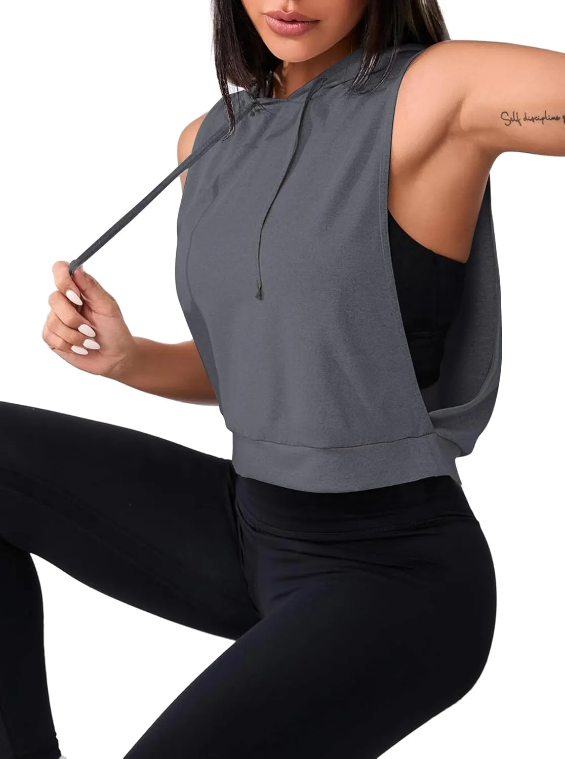 Remidoo Women's Sleeveless Hoodies Open Side Workout Activewear Crop Tank Top