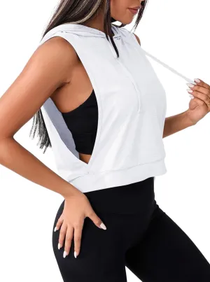Remidoo Women's Sleeveless Hoodies Open Side Workout Activewear Crop Tank Top