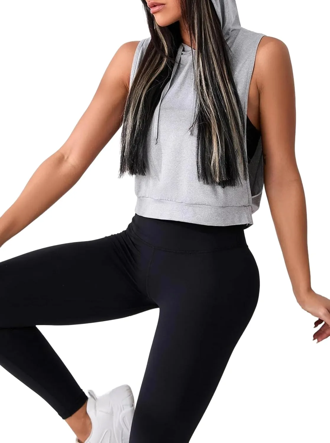 Remidoo Women's Sleeveless Hoodies Open Side Workout Activewear Crop Tank Top