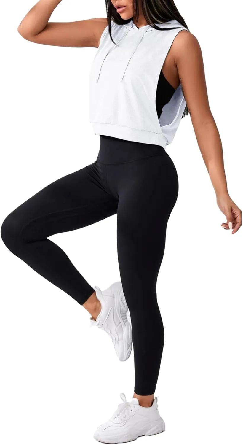 Remidoo Women's Sleeveless Hoodies Open Side Workout Activewear Crop Tank Top