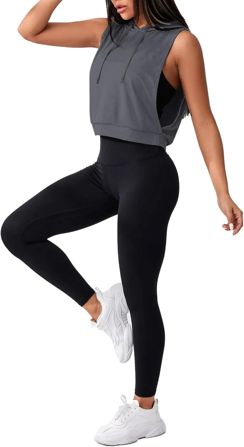 Remidoo Women's Sleeveless Hoodies Open Side Workout Activewear Crop Tank Top