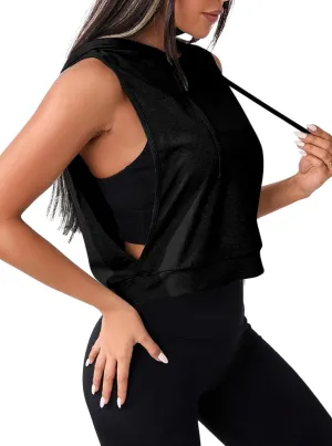 Remidoo Women's Sleeveless Hoodies Open Side Workout Activewear Crop Tank Top