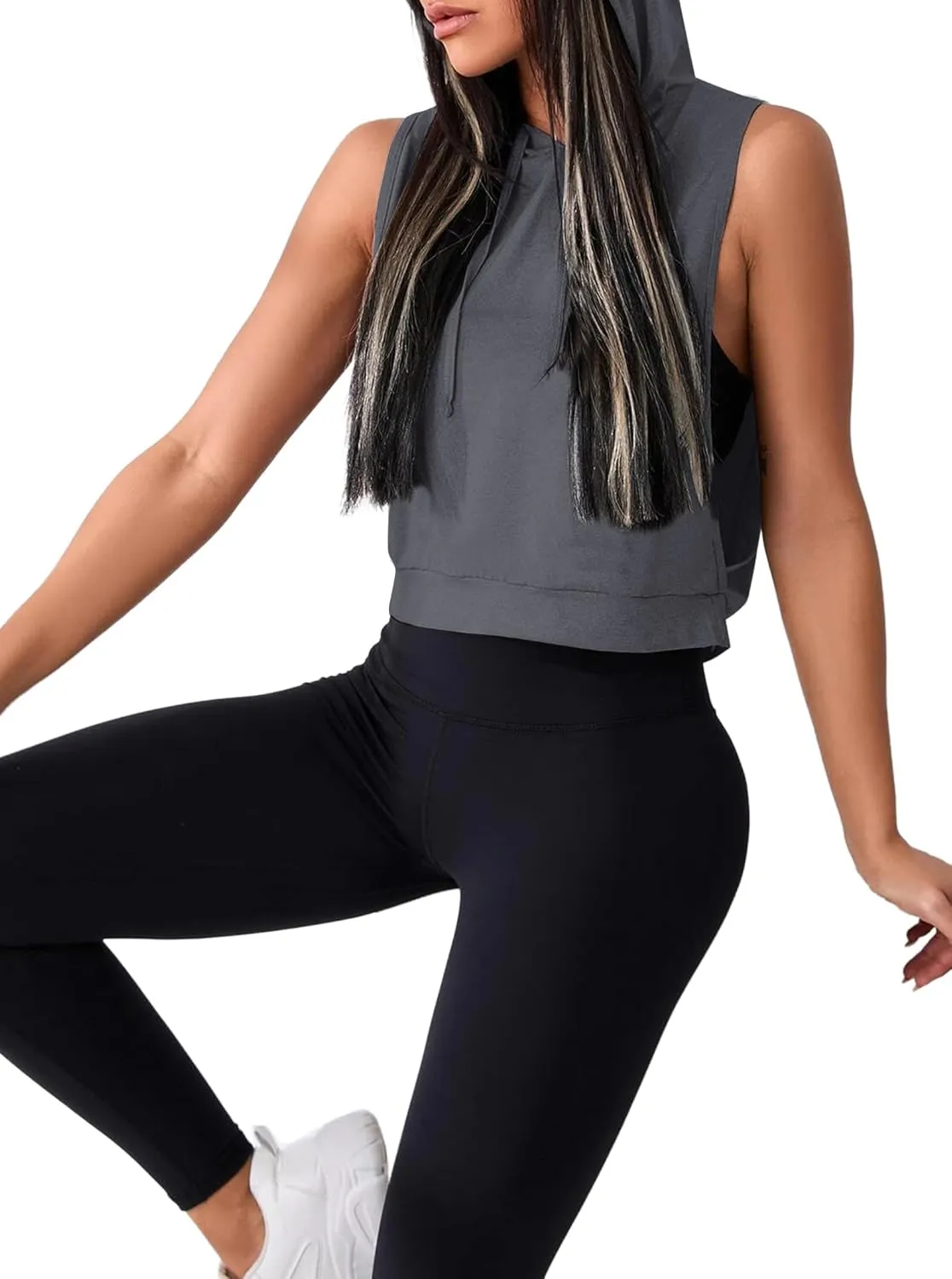 Remidoo Women's Sleeveless Hoodies Open Side Workout Activewear Crop Tank Top
