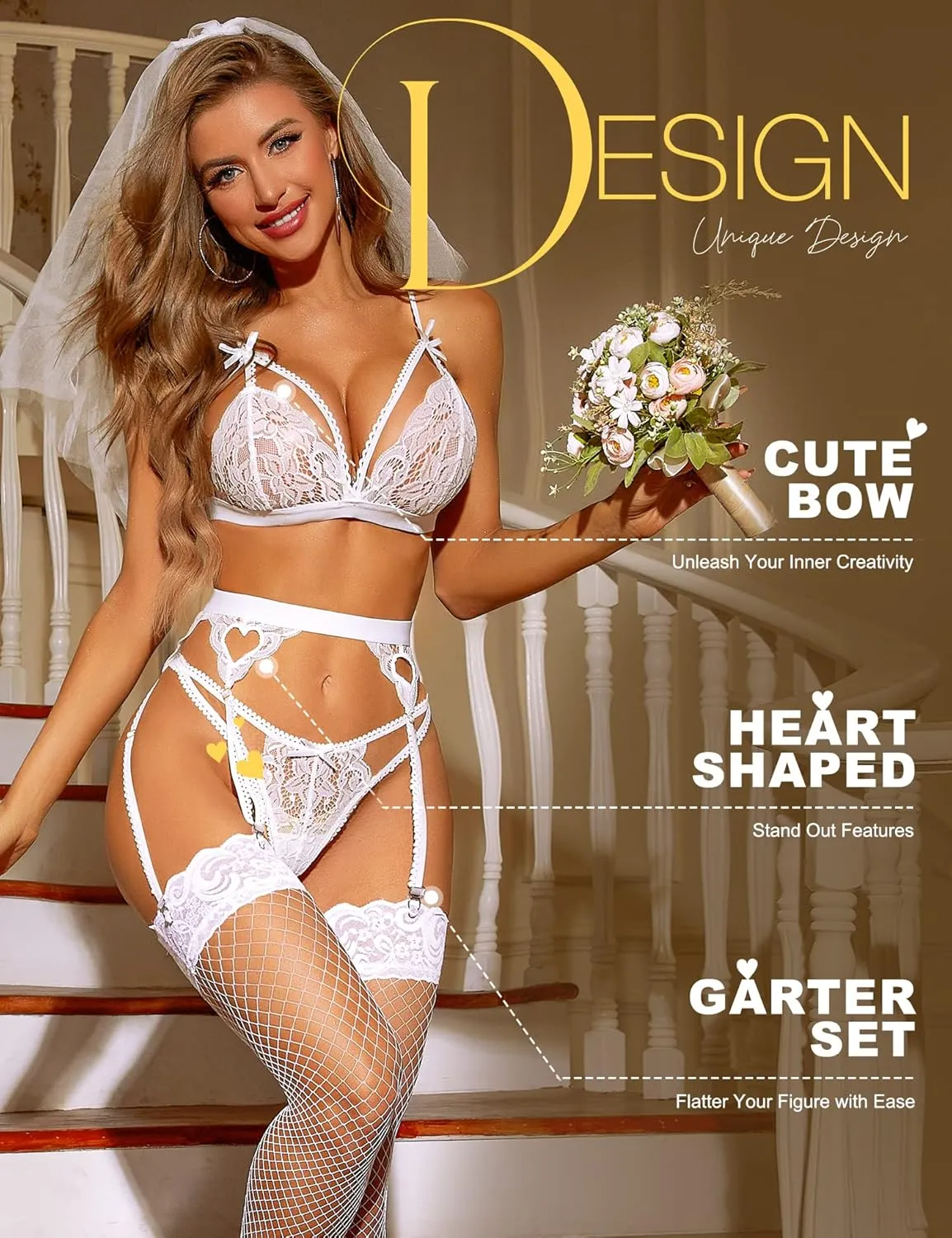 RSLOVE Women Lingerie Sets with Garter Belt 3 Piece Lace Teddy Babydoll Bodysuit