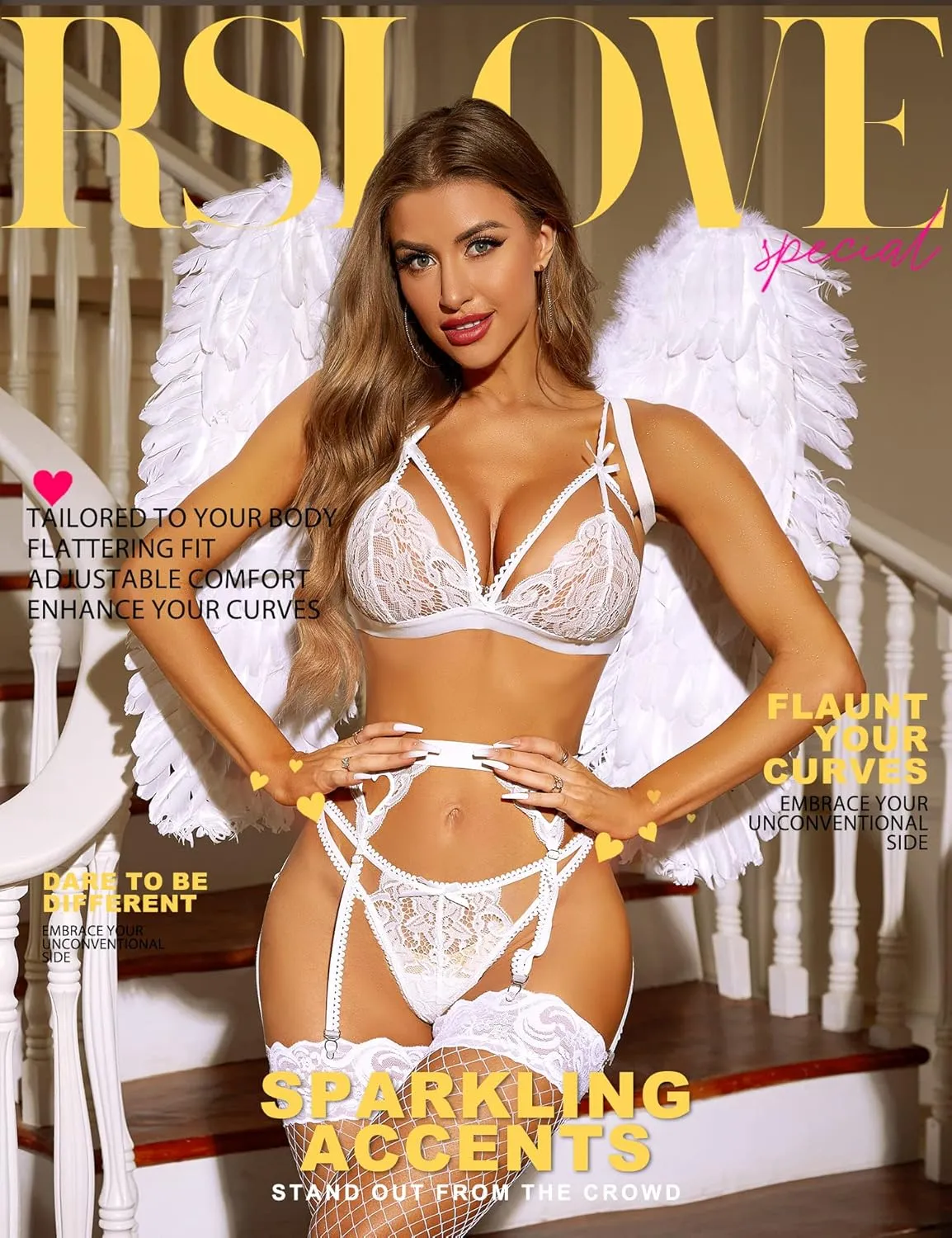 RSLOVE Women Lingerie Sets with Garter Belt 3 Piece Lace Teddy Babydoll Bodysuit