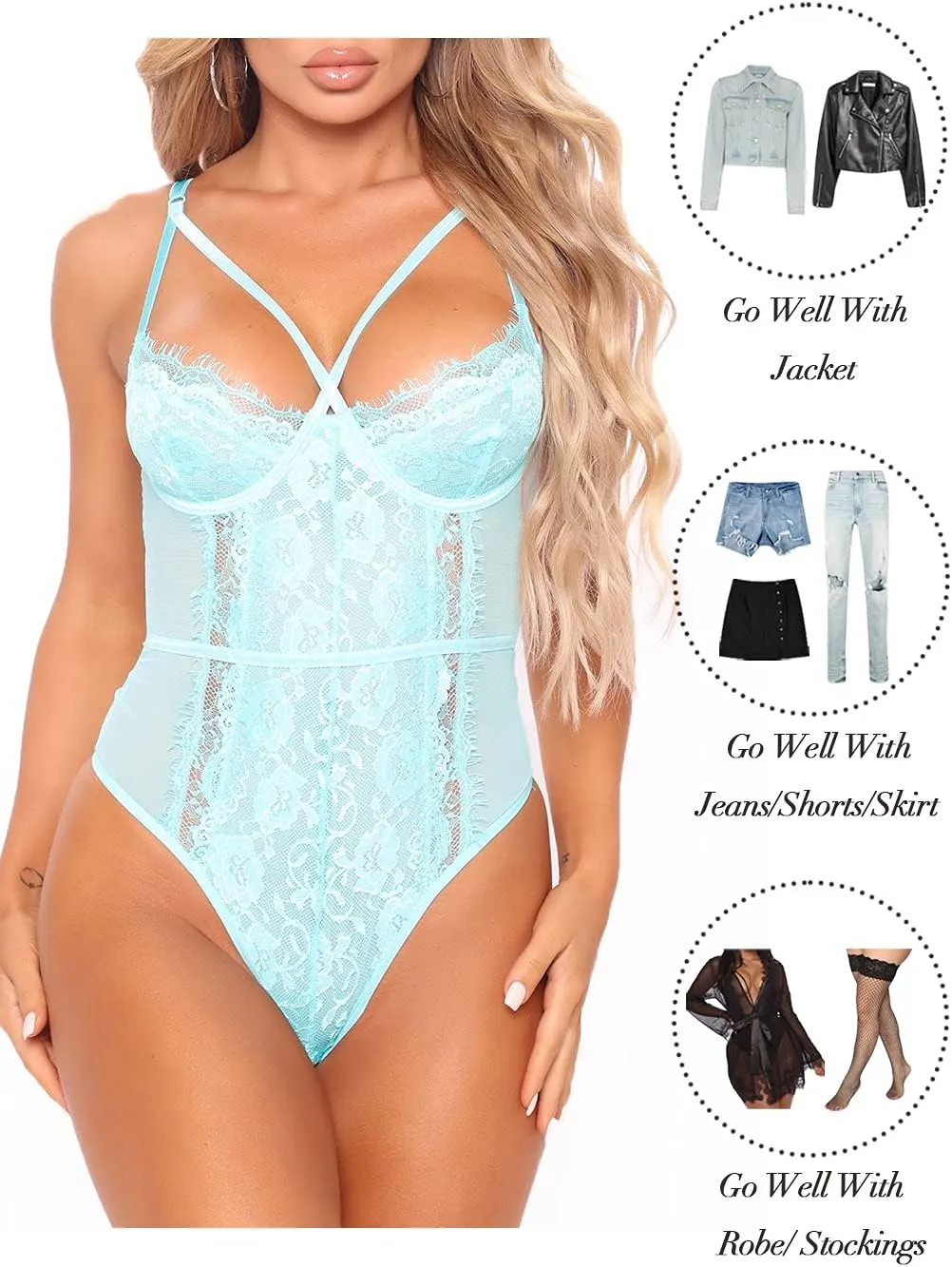 See Through Lingerie,V-Neck Lace Bodysuit,Sexy Lingerie Women,One Piece Body Suit
