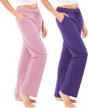 Sexy Basics Women's 2 Pack Ultra Soft French Terry Cotton Drawstring Yoga Lounge Long Pants