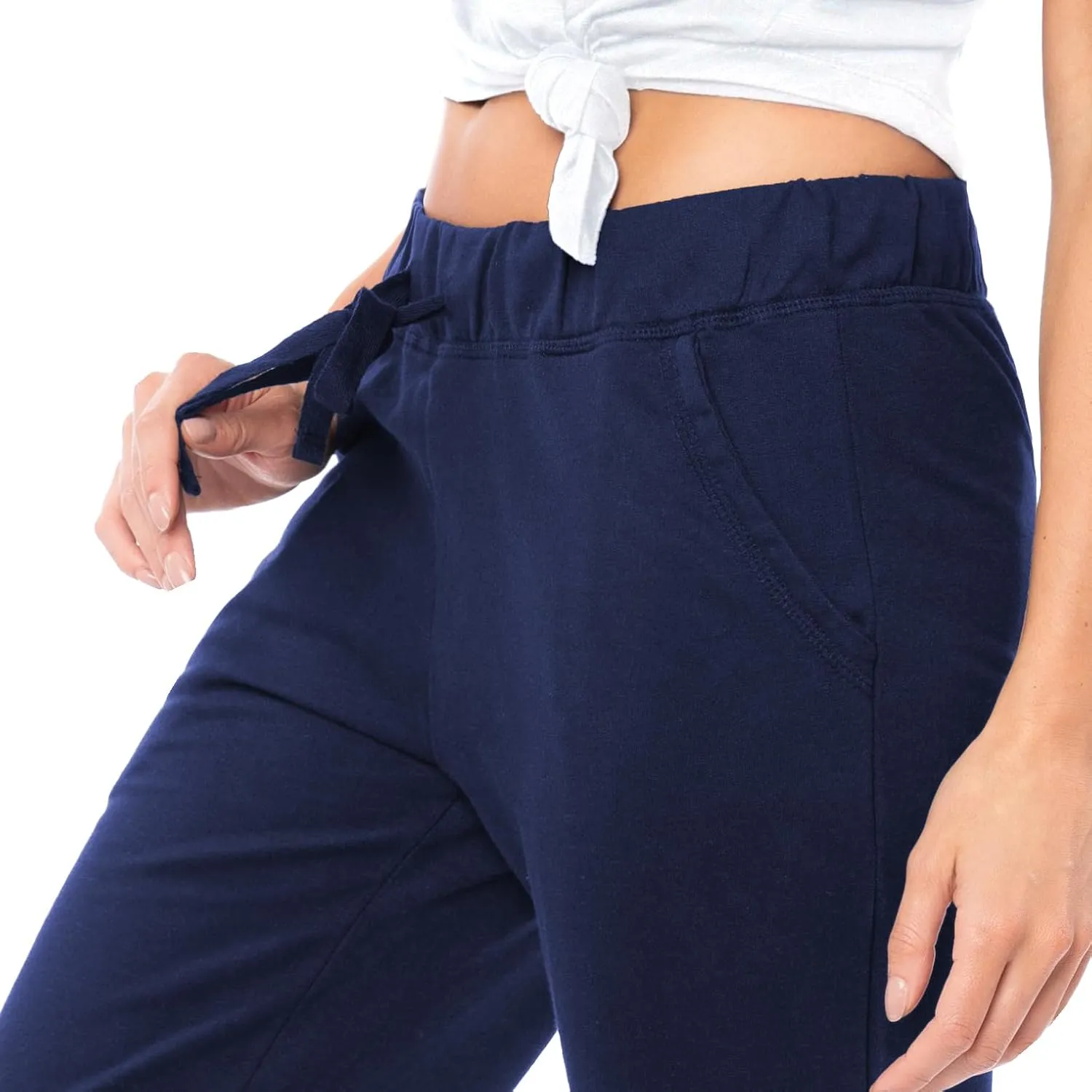 Sexy Basics Women's 2 Pack Ultra Soft French Terry Cotton Drawstring Yoga Lounge Long Pants
