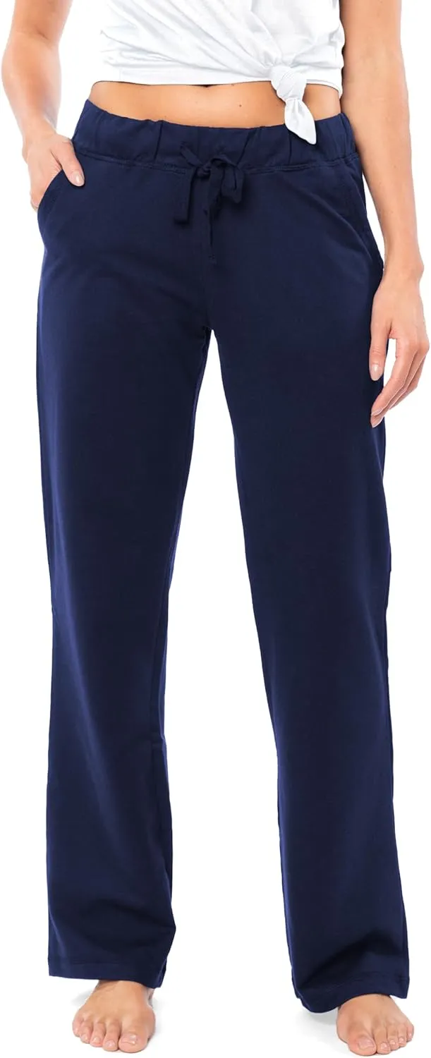 Sexy Basics Women's 2 Pack Ultra Soft French Terry Cotton Drawstring Yoga Lounge Long Pants