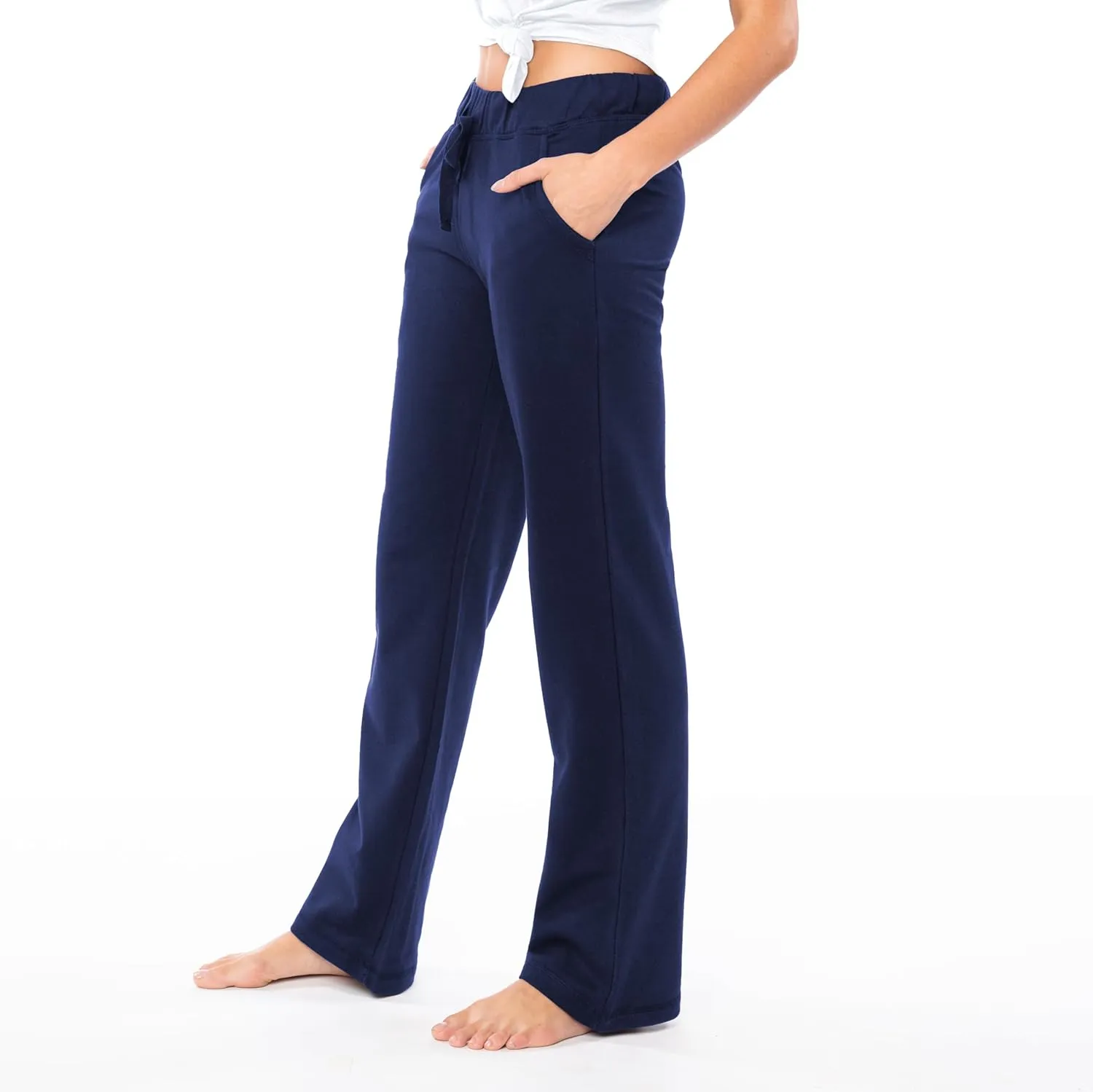 Sexy Basics Women's 2 Pack Ultra Soft French Terry Cotton Drawstring Yoga Lounge Long Pants