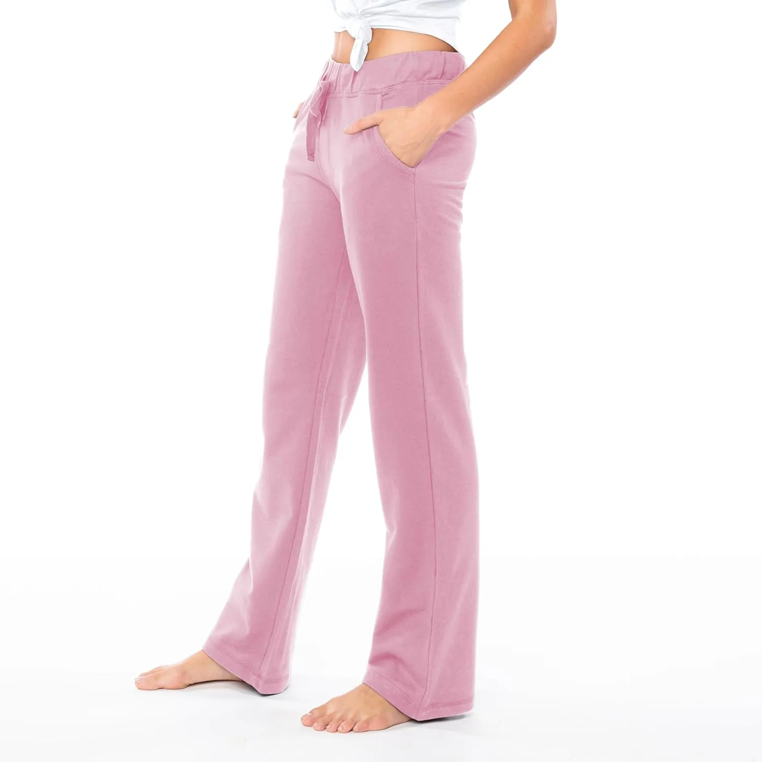 Sexy Basics Women's 2 Pack Ultra Soft French Terry Cotton Drawstring Yoga Lounge Long Pants