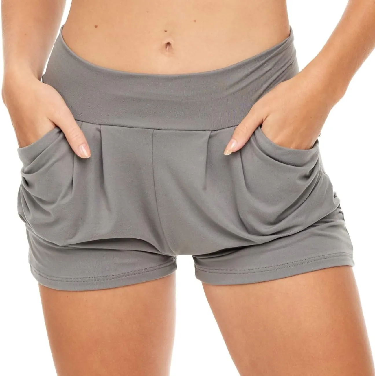 Sexy Basics Womens 6 Pack Ultra Soft High Waisted Harem Shorts with Pockets