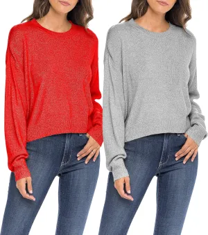Sexy Basics Women's Long-Sleeve Midweight Cozy Crewneck Sweater | Multi Packs