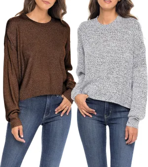 Sexy Basics Women's Long-Sleeve Midweight Cozy Crewneck Sweater | Multi Packs