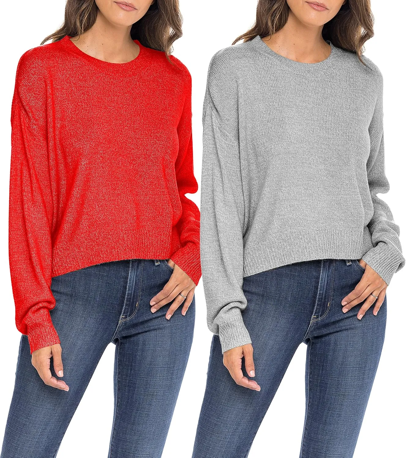 Sexy Basics Women's Long-Sleeve Midweight Cozy Crewneck Sweater | Multi Packs