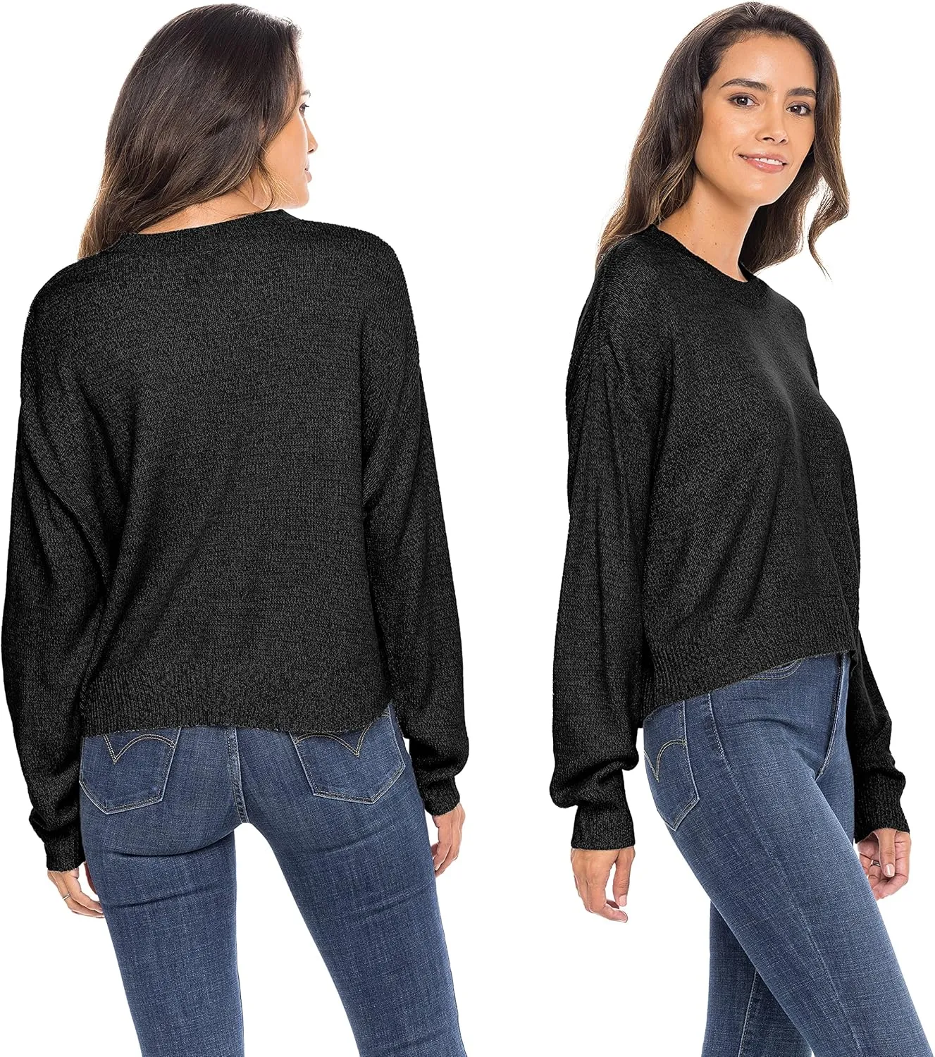 Sexy Basics Women's Long-Sleeve Midweight Cozy Crewneck Sweater | Multi Packs
