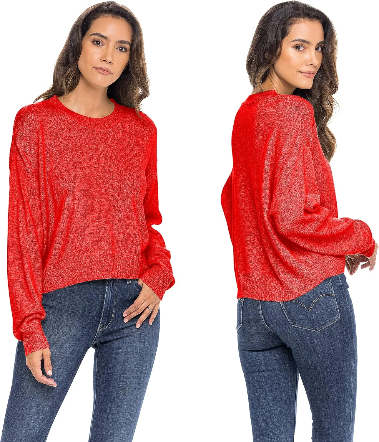 Sexy Basics Women's Long-Sleeve Midweight Cozy Crewneck Sweater | Multi Packs