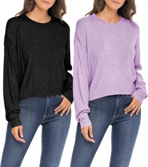 Sexy Basics Women's Long-Sleeve Midweight Cozy Crewneck Sweater | Multi Packs