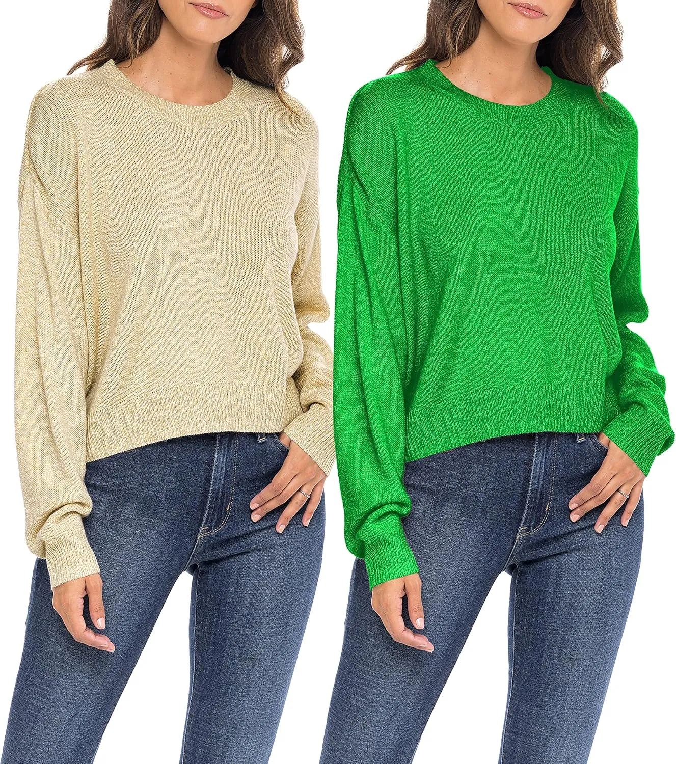 Sexy Basics Women's Long-Sleeve Midweight Cozy Crewneck Sweater | Multi Packs