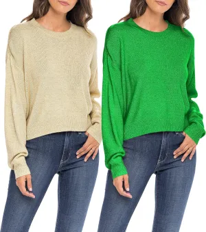 Sexy Basics Women's Long-Sleeve Midweight Cozy Crewneck Sweater | Multi Packs