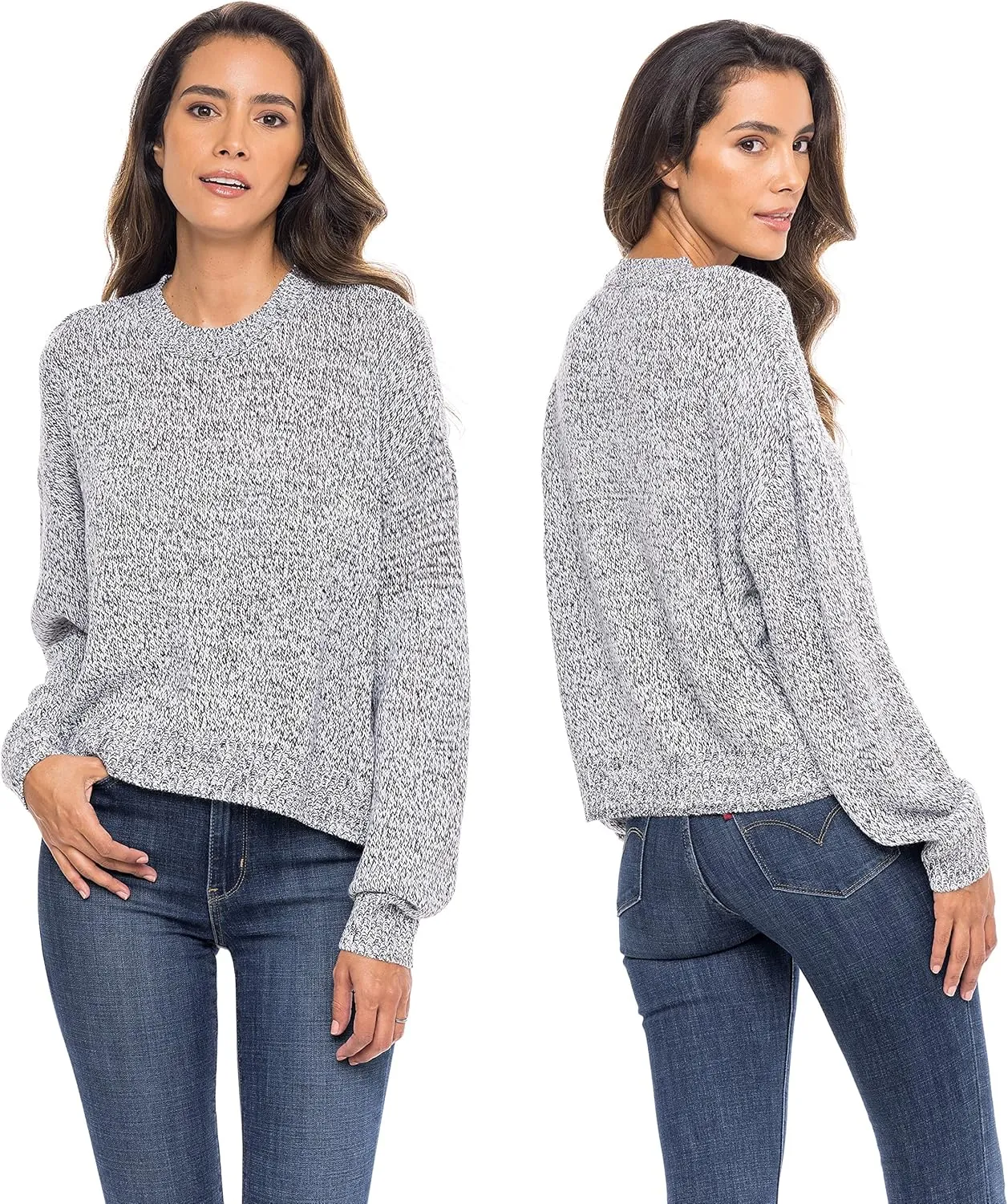 Sexy Basics Women's Long-Sleeve Midweight Cozy Crewneck Sweater | Multi Packs