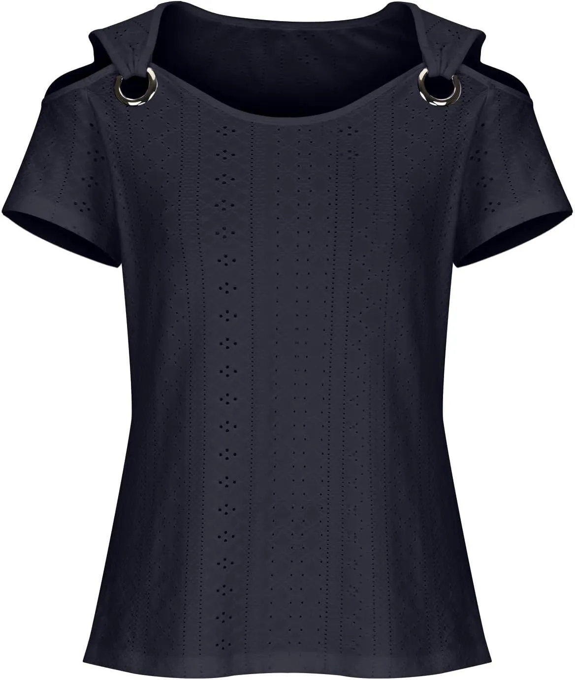 Sexy Clod Sholuder Tops for Women 2025 Summer Hollow Out Eyelet Short Sleeve T Shirts Going Out Blouses Ladies Tunic