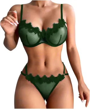 Sexy Erotic Lingerie for Women Lace Mesh Corset Bra and Panty Sleepwear Sets Push up Lace Sheer Bralette 2 Piece Sets