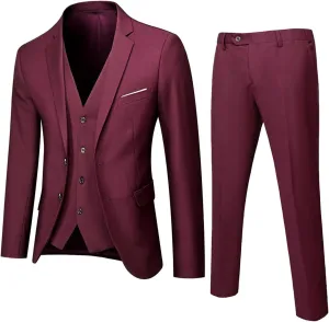 SINHE Men’s 2-Piece/3-Piece Suit Blazer Dress, Slim Fit Suit One Button Business Wedding Party Jacket Vest & Pant