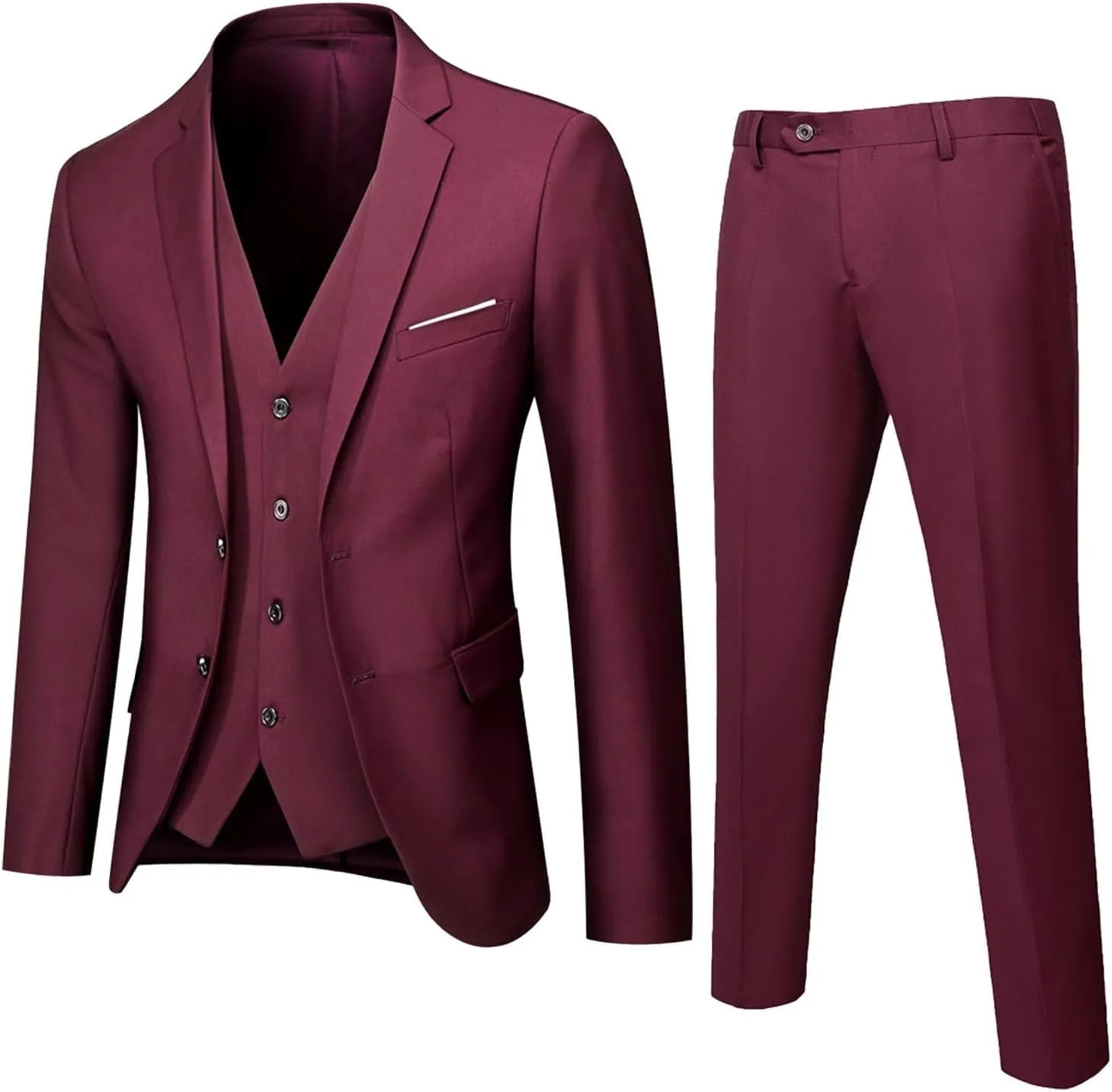 SINHE Men’s 2-Piece/3-Piece Suit Blazer Dress, Slim Fit Suit One Button Business Wedding Party Jacket Vest & Pant