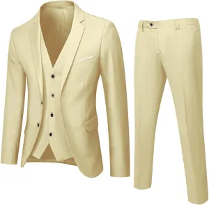 SINHE Men’s 2-Piece/3-Piece Suit Blazer Dress, Slim Fit Suit One Button Business Wedding Party Jacket Vest & Pant
