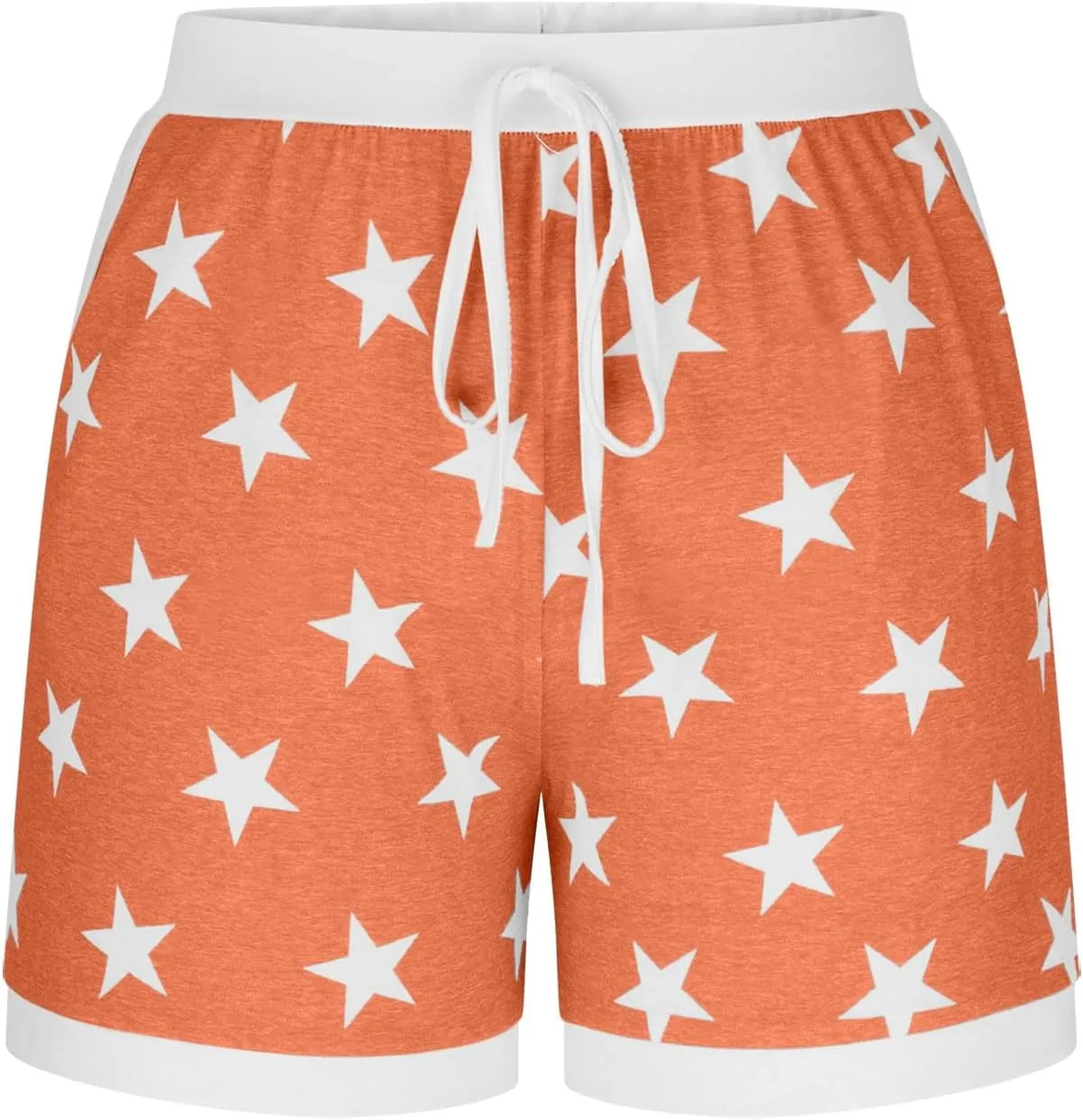Sinzelimin Womens Pajama Shorts Fashion Star Print Stretch High Waist Lace up PJ's Shorts Summer Casual Sport Short Sweatpant
