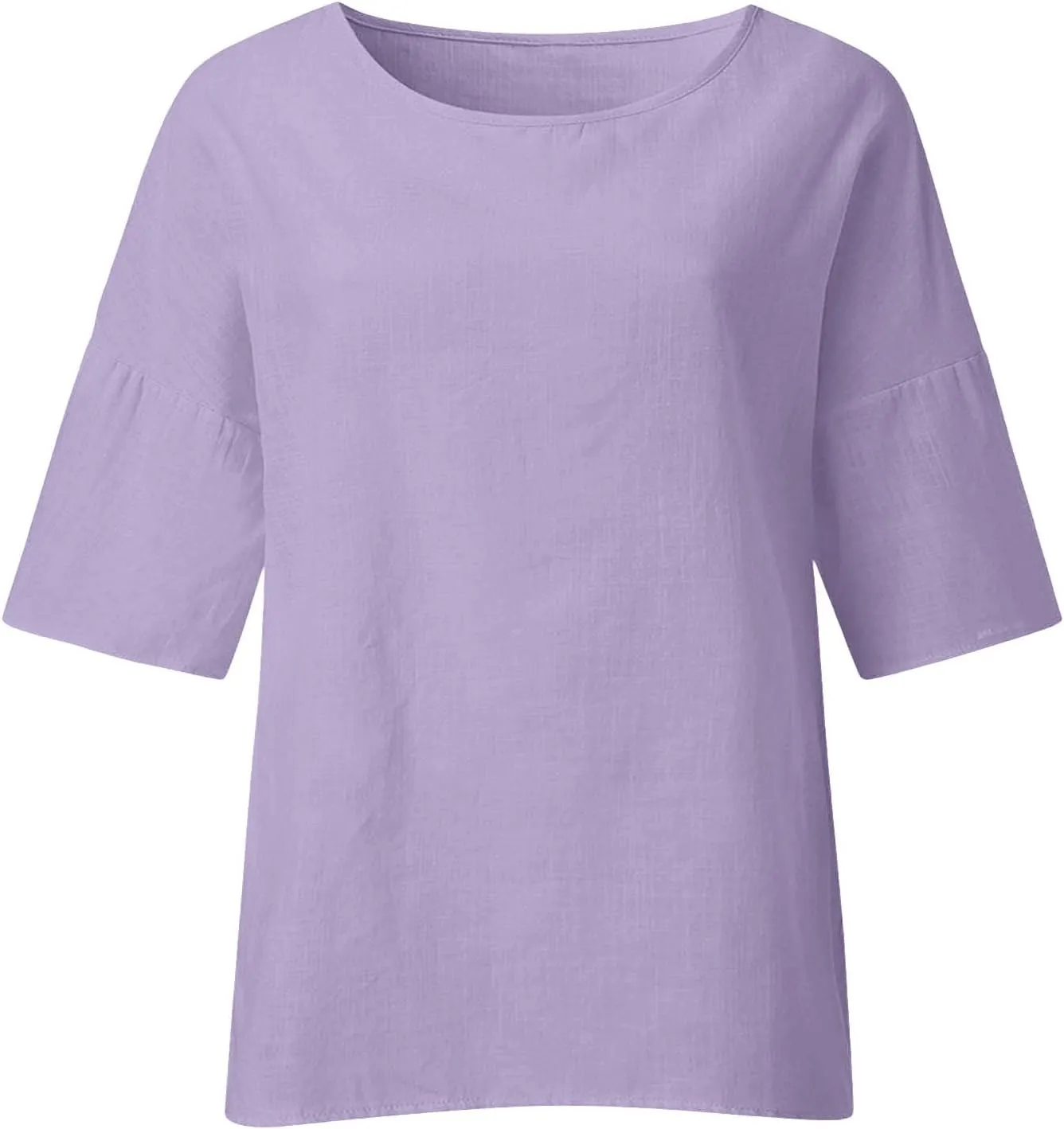 SMIDOW Women 3/4 Length Sleeve Cotton Linen Tops Casual Loose Fit Summer Blouses Pullover Round Neck Cute Shirt Tshirts