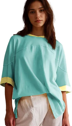 Songling Womens 3/4 Length Sleeve Casual Loose Fit Summer Tee Shirt Basics Cotton t Shirts Trendy Tops
