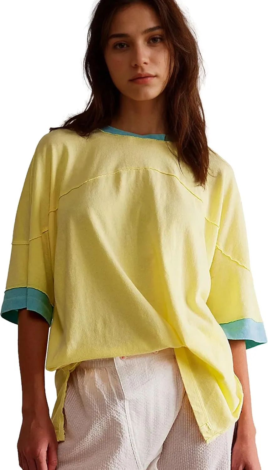Songling Womens 3/4 Length Sleeve Casual Loose Fit Summer Tee Shirt Basics Cotton t Shirts Trendy Tops