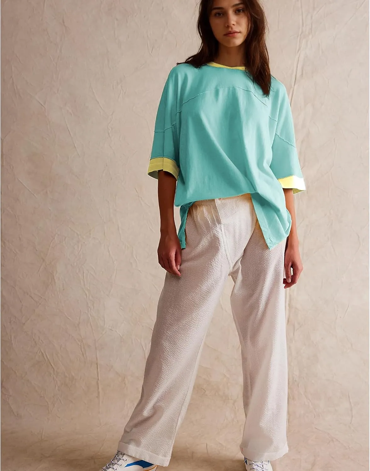 Songling Womens 3/4 Length Sleeve Casual Loose Fit Summer Tee Shirt Basics Cotton t Shirts Trendy Tops