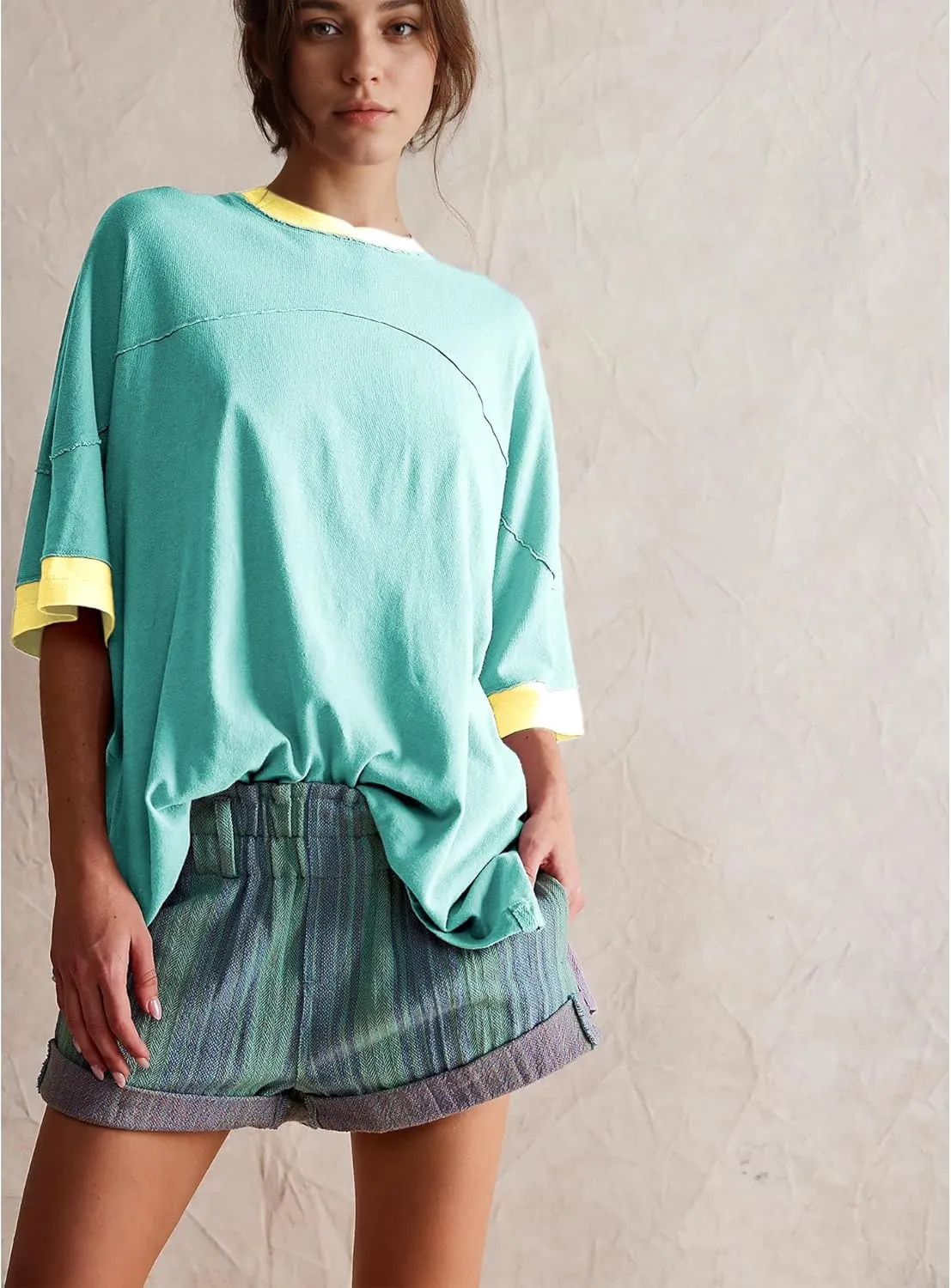 Songling Womens 3/4 Length Sleeve Casual Loose Fit Summer Tee Shirt Basics Cotton t Shirts Trendy Tops