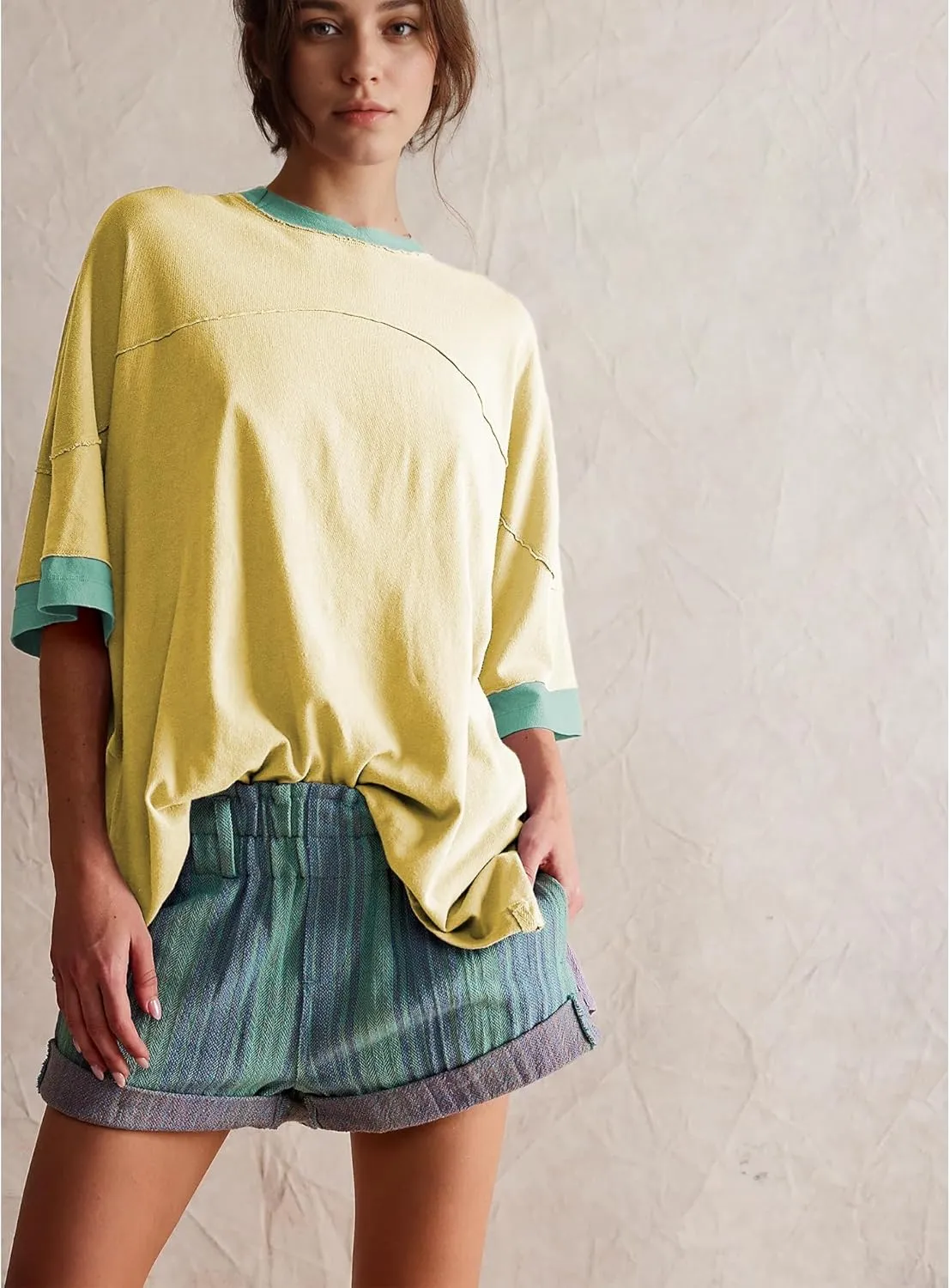 Songling Womens 3/4 Length Sleeve Casual Loose Fit Summer Tee Shirt Basics Cotton t Shirts Trendy Tops