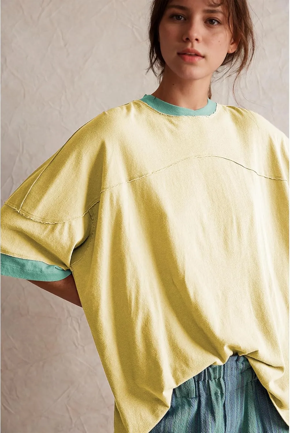 Songling Womens 3/4 Length Sleeve Casual Loose Fit Summer Tee Shirt Basics Cotton t Shirts Trendy Tops