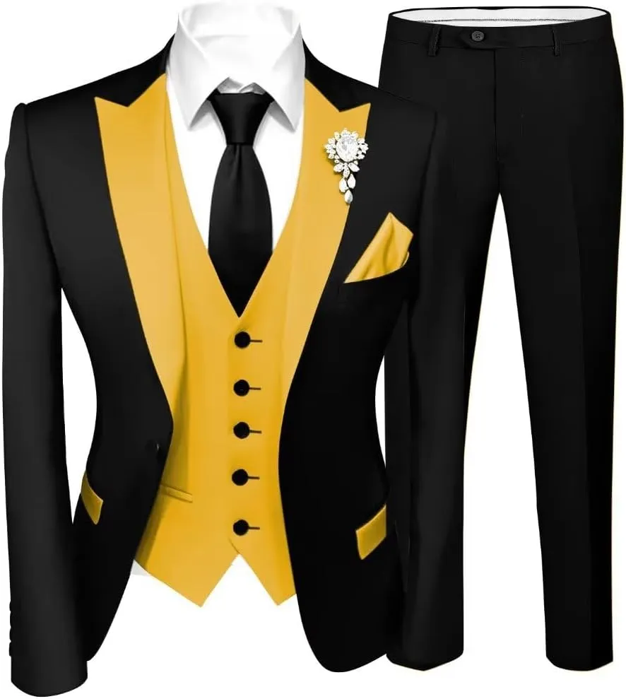 Stylish Mens Tuxedos 3 Piece Slim Fit Wedding Prom Suit for Teens Fancy Wedding Suit for Men Blazer Vest Pants