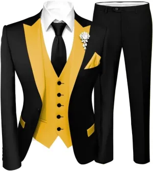Stylish Mens Tuxedos 3 Piece Slim Fit Wedding Prom Suit for Teens Fancy Wedding Suit for Men Blazer Vest Pants