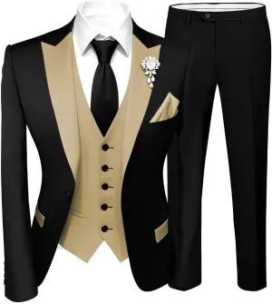 Stylish Mens Tuxedos 3 Piece Slim Fit Wedding Prom Suit for Teens Fancy Wedding Suit for Men Blazer Vest Pants