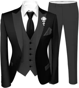 Stylish Mens Tuxedos 3 Piece Slim Fit Wedding Prom Suit for Teens Fancy Wedding Suit for Men Blazer Vest Pants