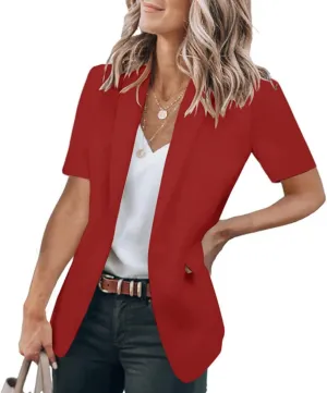 Summer Blazers for Women Lightweight Casual Lapel One Button Short Sleeve Jacket Business Open Front Office Blazers